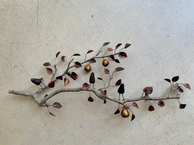 Cast Bronze Branch with Bronze Birds & Fruit & Copper Leaves 2023
