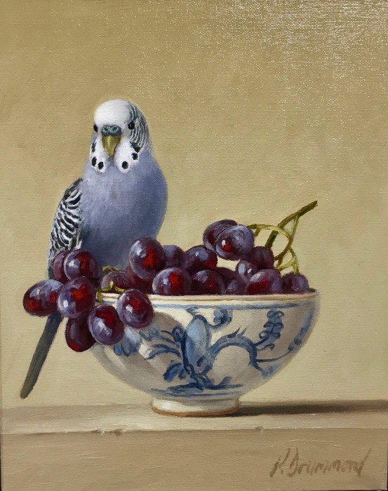 Grey Budgie & Grapes SOLD
